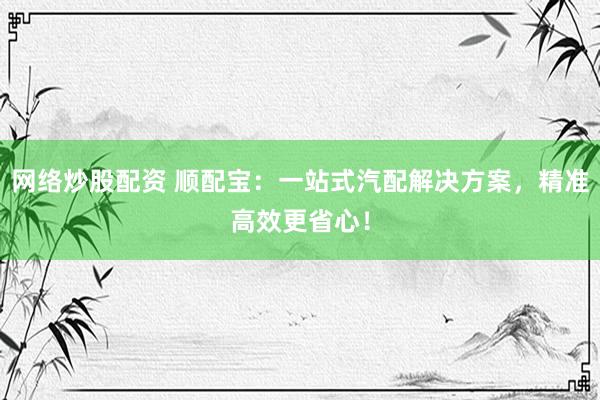 网络炒股配资 顺配宝：一站式汽配解决方案，精准高效更省心！