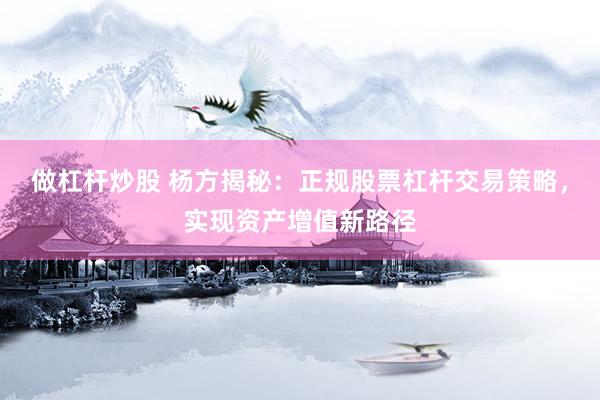 做杠杆炒股 杨方揭秘：正规股票杠杆交易策略，实现资产增值新路径