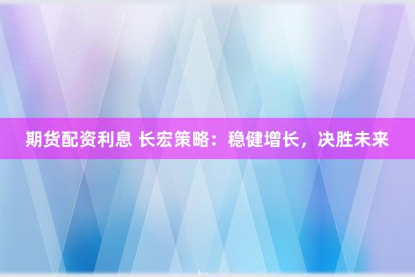 期货配资利息 长宏策略：稳健增长，决胜未来