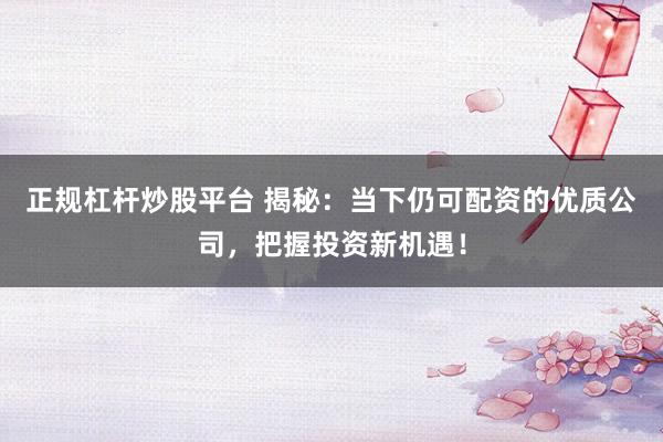 正规杠杆炒股平台 揭秘：当下仍可配资的优质公司，把握投资新机遇！