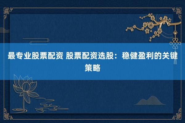 最专业股票配资 股票配资选股：稳健盈利的关键策略