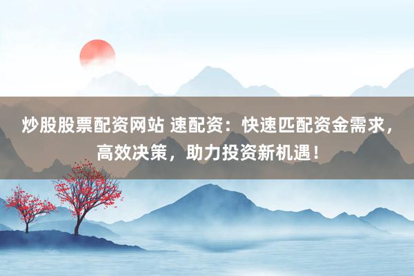 炒股股票配资网站 速配资：快速匹配资金需求，高效决策，助力投资新机遇！