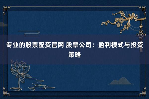 专业的股票配资官网 股票公司：盈利模式与投资策略