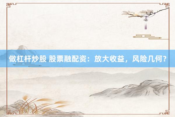做杠杆炒股 股票融配资：放大收益，风险几何？