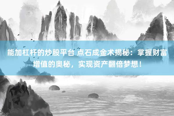 能加杠杆的炒股平台 点石成金术揭秘：掌握财富增值的奥秘，实现资产翻倍梦想！