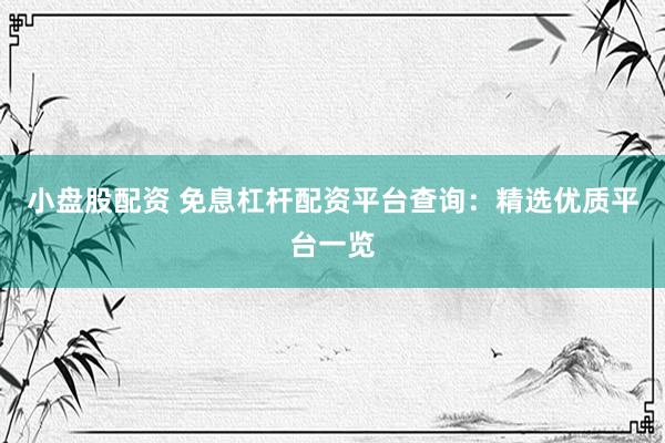 小盘股配资 免息杠杆配资平台查询：精选优质平台一览
